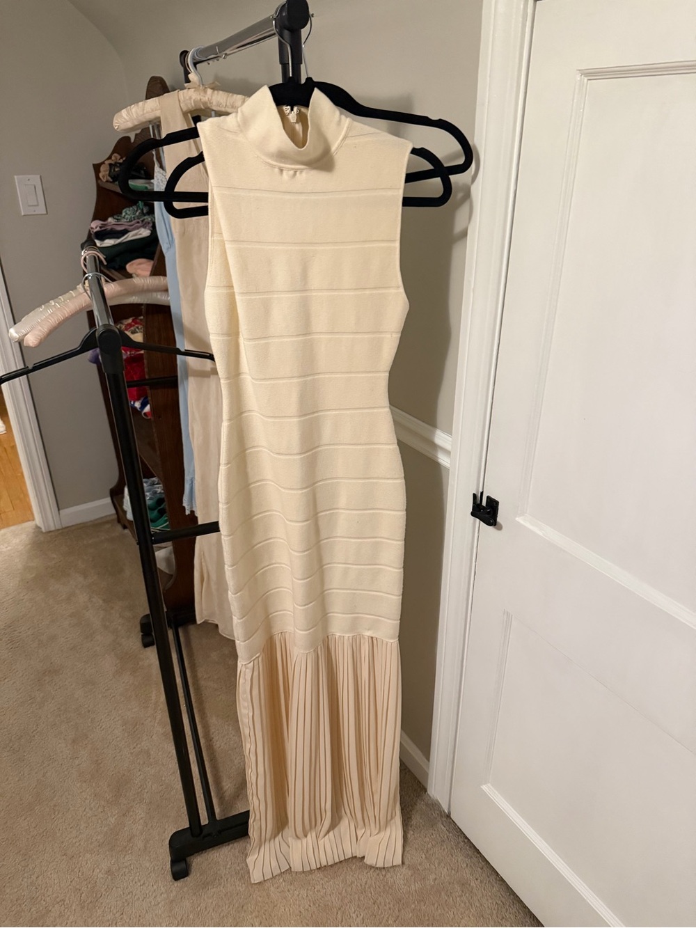 Sleeveless Cream Turtleneck Maxi Dress